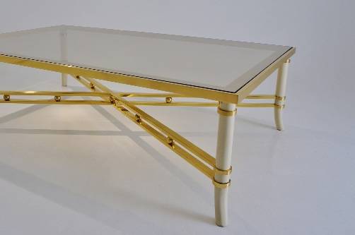 Maison Bagues coffee table, brass and beige lacquer coffee table, 1970`s ca French